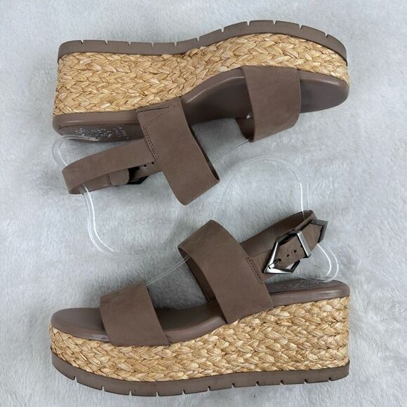 Vince Camuto Women's 8.5 Miapelle Platform Wedge Sandal Brown Leather Espadrille - Picture 3 of 8